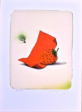  Jahoda na červeném papíru 